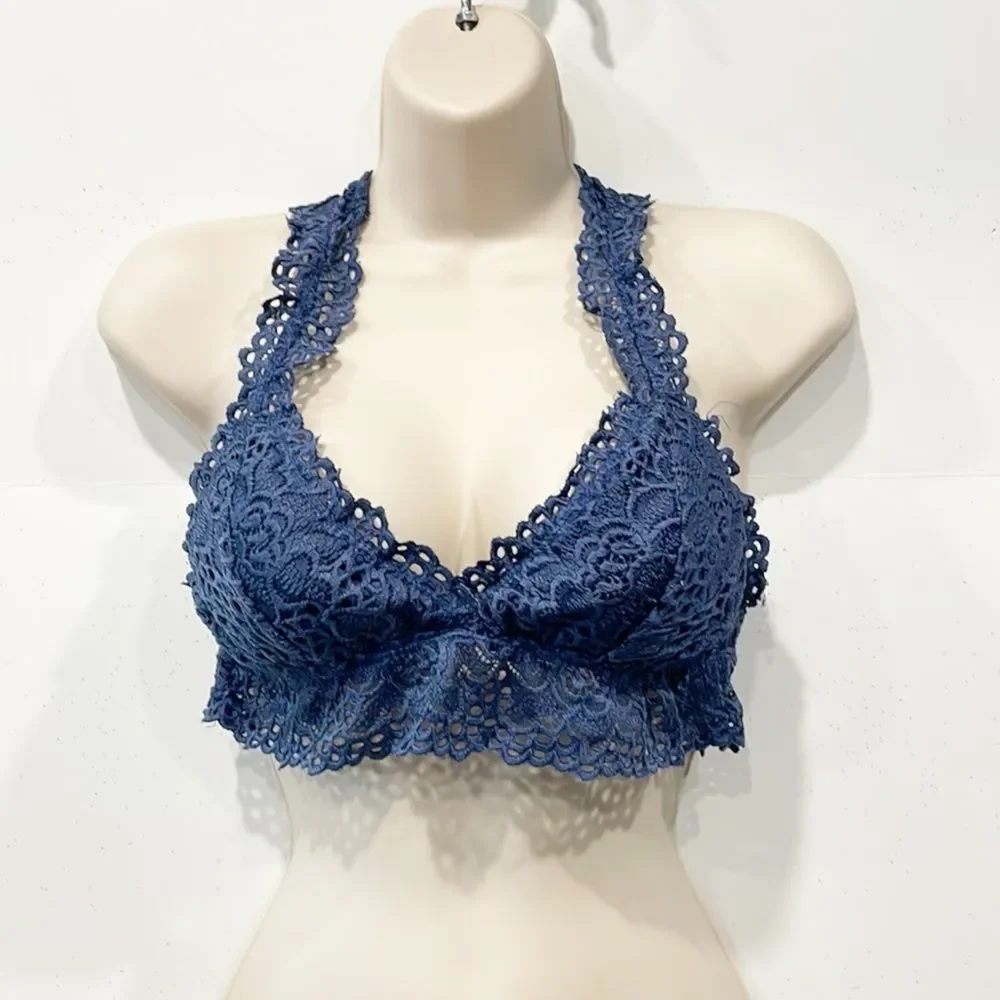 ALTAR’D STATE Navy‎ Blue Deep V Lace Bralette Bra Size Medium Pullover Women